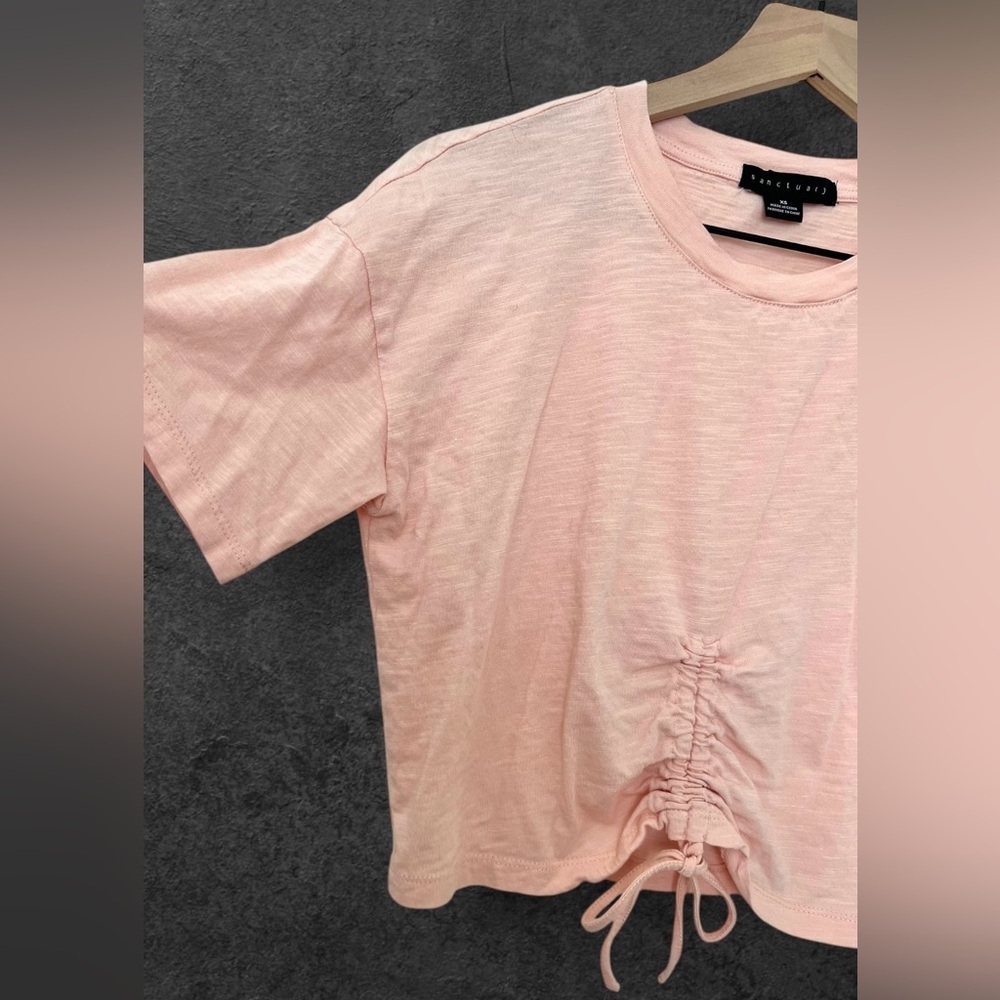 Anthropologie Sanctuary Pastel Pink Ruched Drawstring Crop Top XS - Picture 5 of 7